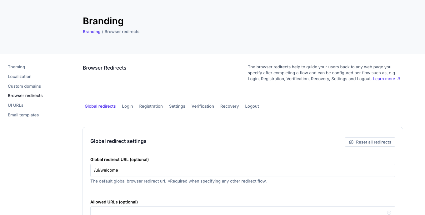 Browser Redirects Configuration